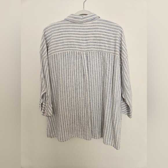 Jason Wu Linen Blend Blue and White Stripe Button Down Shirt | XL - Picture 5 of 5
